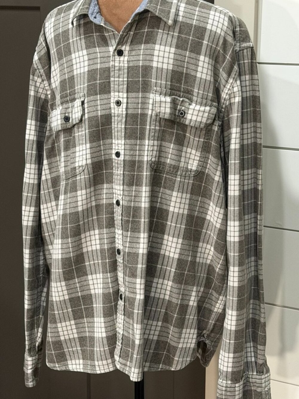 Lucky Brand Black Label Classic Fit Flannel Gray/White Check Size XL